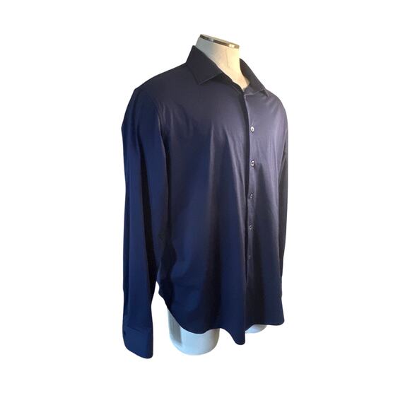 Men XXL Bugatchi 8 Way Stretch Navy Blue Button-Down Long Sleeved Shirt Top - Picture 1 of 7